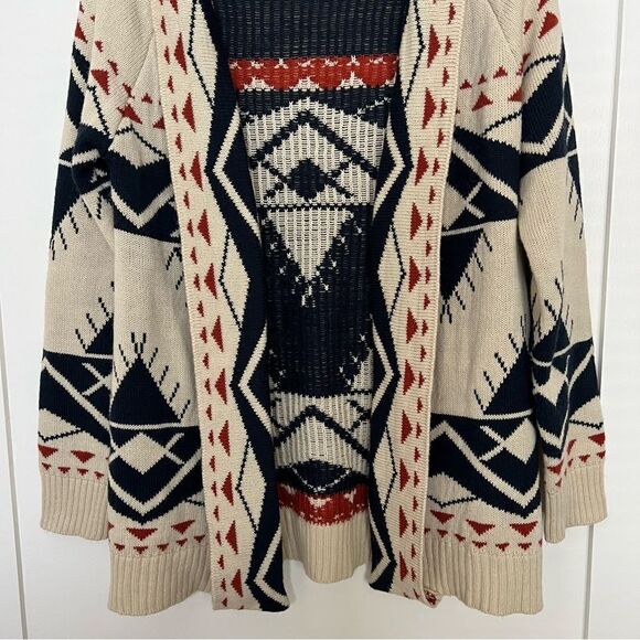 Fate Open Cardigan Sweater Womens Medium Beige Boho Aztec Knit Long Sleeve - Picture 3 of 12